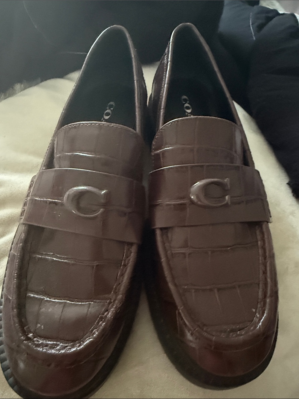 Coach Men's Croc-Embossed Leather Penny Loafers in Dark Brown